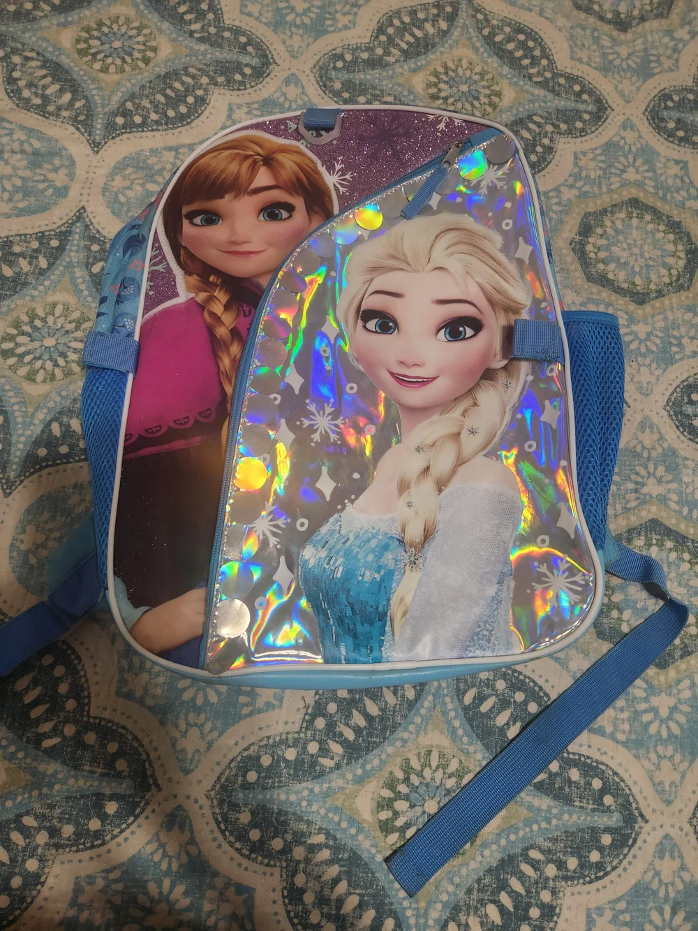 Disney Frozen Kids Holographic Elsa & Anna Backpack - Blue / Purple / Pink